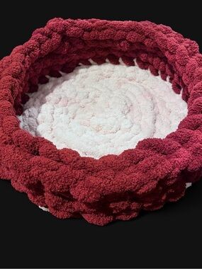 Plush hand knit Maroon and Cream Pet Bed